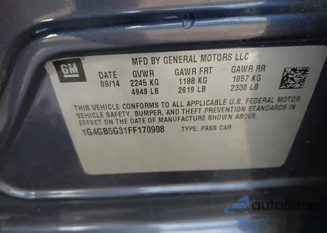 2015 Buick Lacrosse Leather из США, поврежденный, VIN 1G4GB5G31FF170908